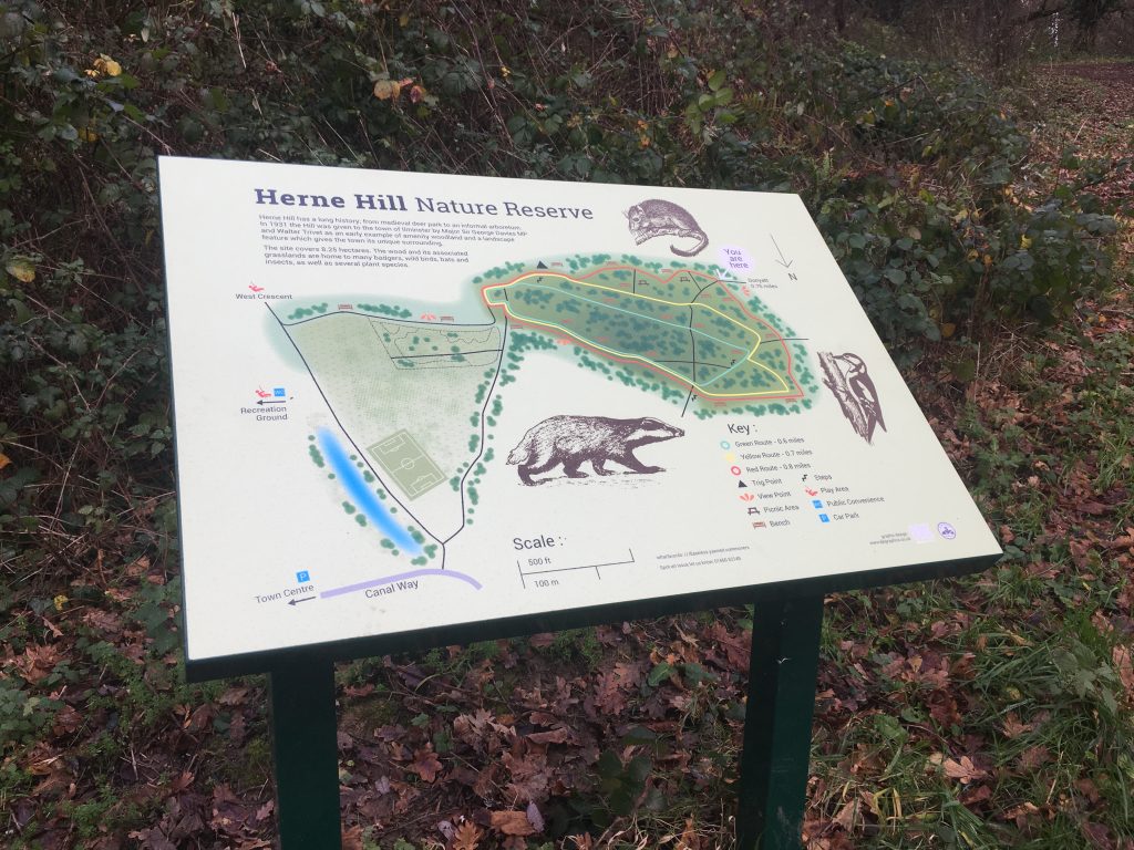 SSDC (South Somerset District Council) / Ilminster Town Council - Interpretation board for Herne Hill Nature Reserve.